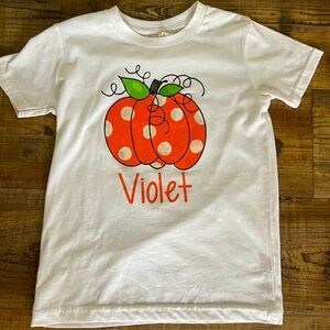 Bundle of 4 Girls Shirts Pumpkin Fall Bunny personalized w “Violet” sz 6, 7, 8.